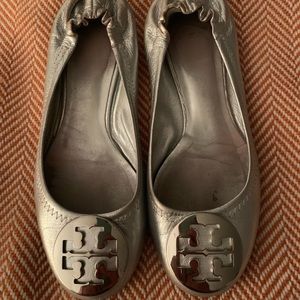 Tory Burch metallic silver ballet flats